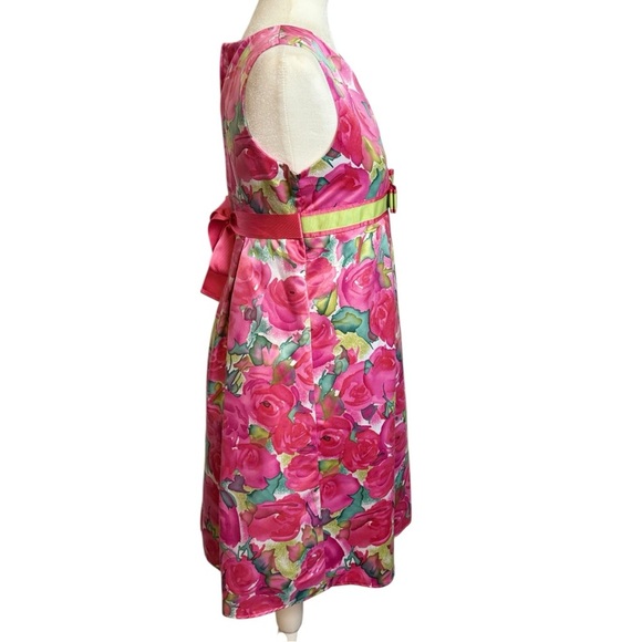 Youth Floral Satin Summer Spring Sleeveless Scoop Neck Sundress - Picture 9 of 14